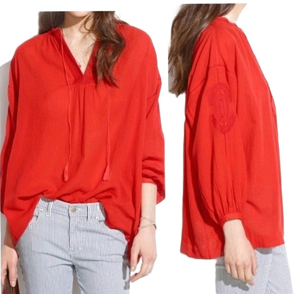 Madewell Tops - Madewell Openview Embroidered Tunic Red Size Small